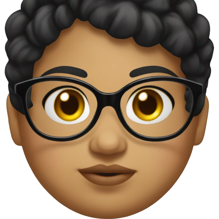 Chubby girl black hair glasses book in her face emoji