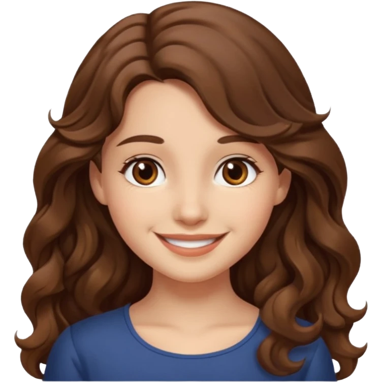 EMOJI IOS SOLO CARA NIÑA PELO LARGO, ONFULADO, MARRON, Y OJOS MARRONES. SONRIENDO, SIN CUELLO emoji