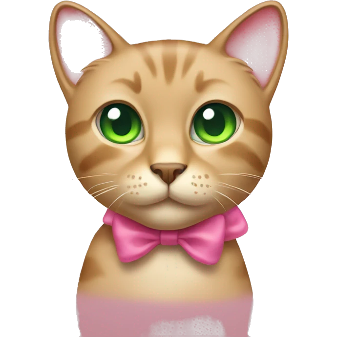Tan cat with a pink bow and green eyes emoji