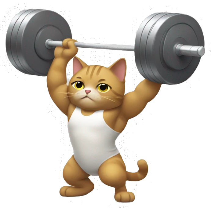 Cat doing Olympic weightlifting with barbell emoji