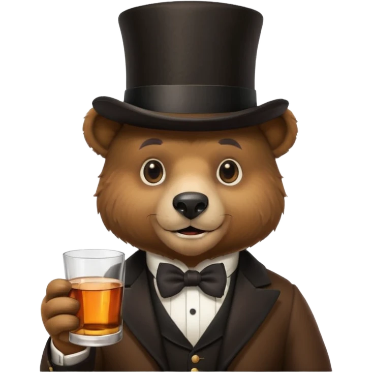 gay bear head in a top hat with a whiskey emoji