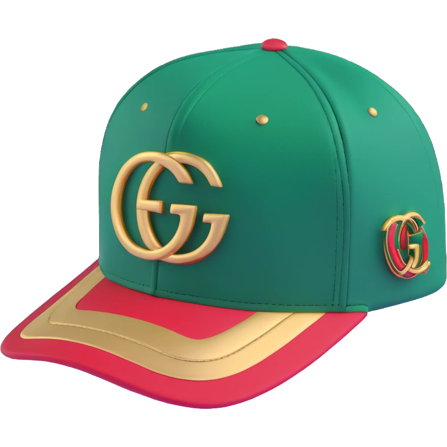 luxury Gucci cap with green and red stripes and gold logo emoji