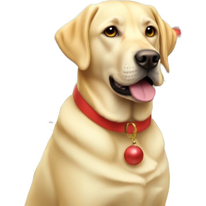Yellow labrador with santa’s hut emoji