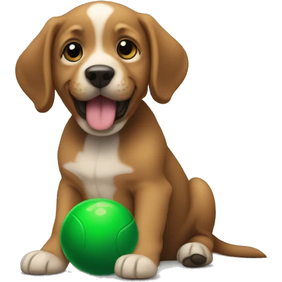 Puppy named dug dug with a green ball emoji
