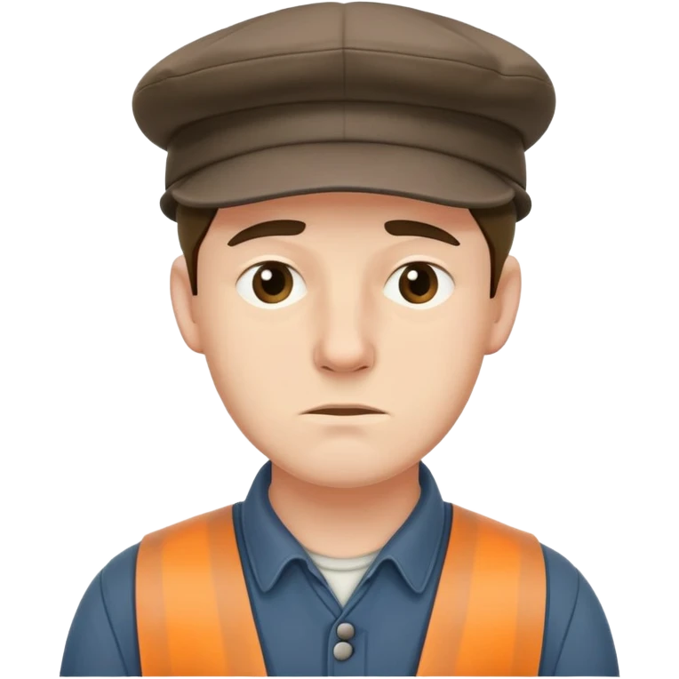 19th century English factory worker with flat cap, work clothes, and tired expression emoji