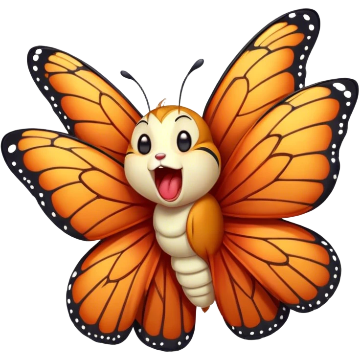 Cinematic Realistic Cute Yawning monarch Butterfly Portrait Emoji, Head tilted slightly with a dramatic, wide-open yawn, showcasing soft, downy ruby wings with gentle droop and half-closed, drowsy eyes rendered in exquisite natural detail, high shine, relaxed yet expressive, styled with a dash of delicate floral charm, soft glowing outline, capturing the essence of a sleepy yet affectionate red butterfly that appears ready to rest its vibrant wings in quiet slumber! emoji