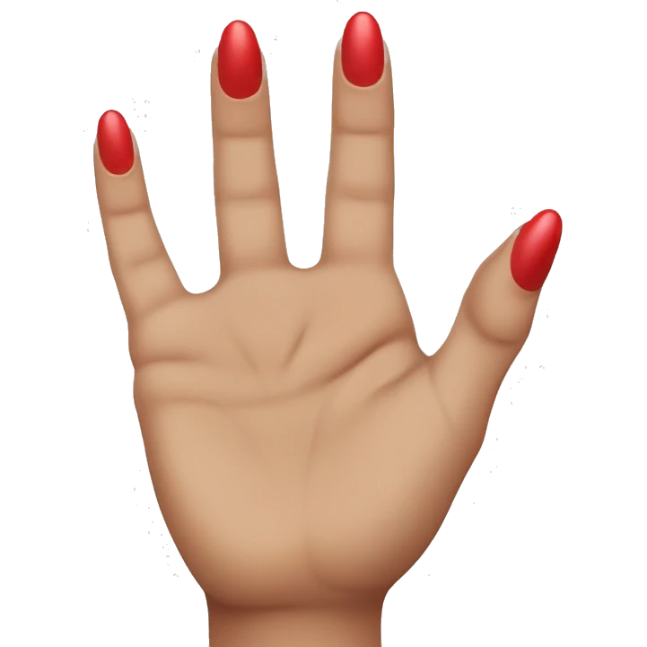 woman hand pointing index finger, red nail varnish. top of the hand is showing emoji
