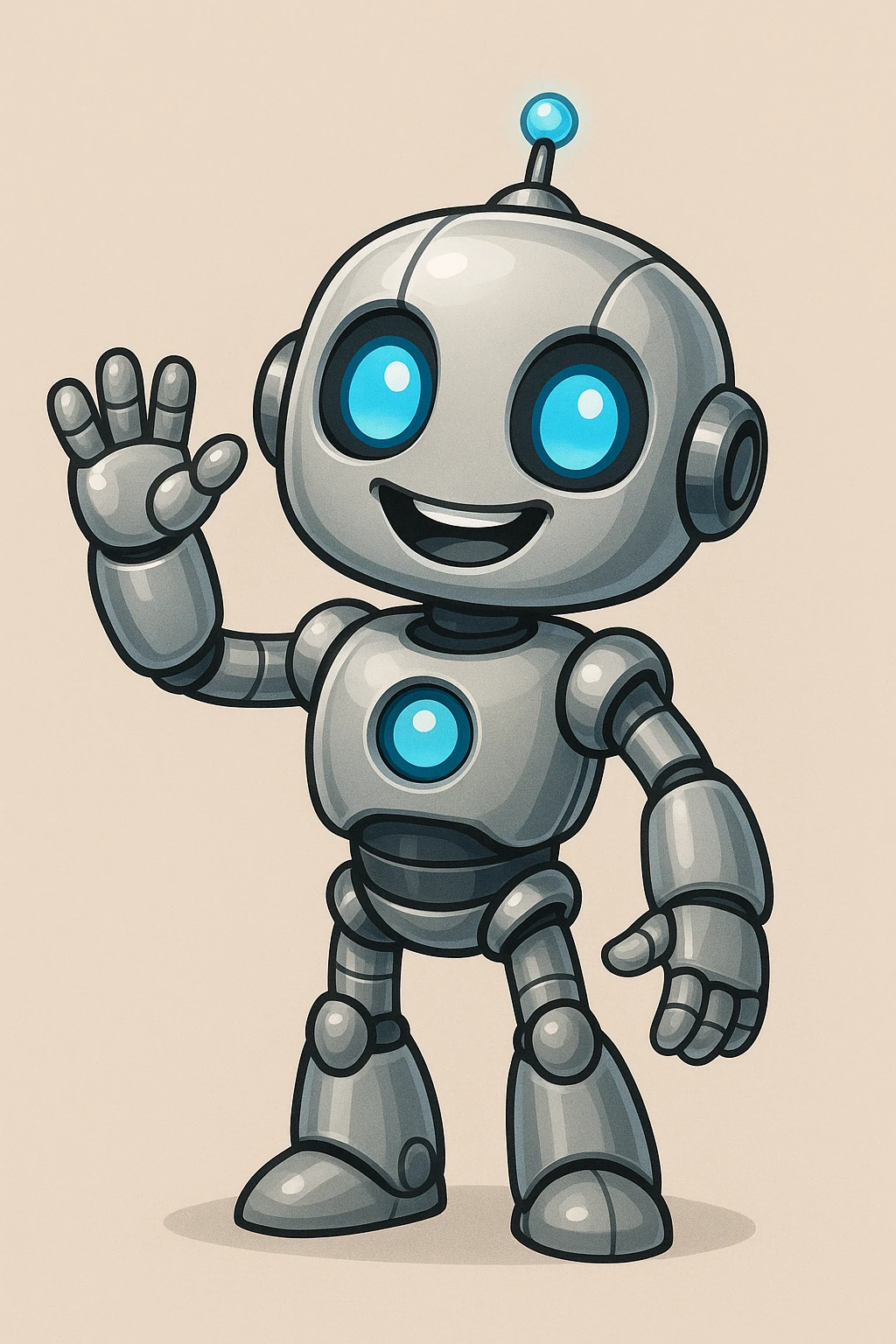 a smiling robot waving hello emoji