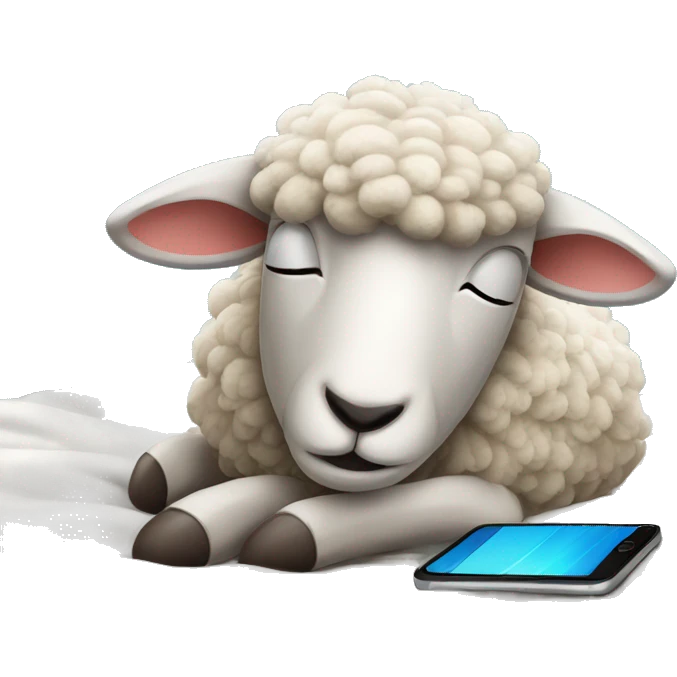 sheep sleep on bed waching its iPhone emoji
