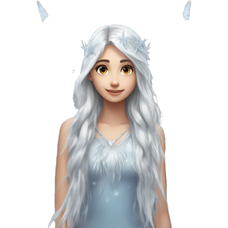 big wings, silver, feather, icy ,snowflake, Beautiful, fairy, long hair emoji
