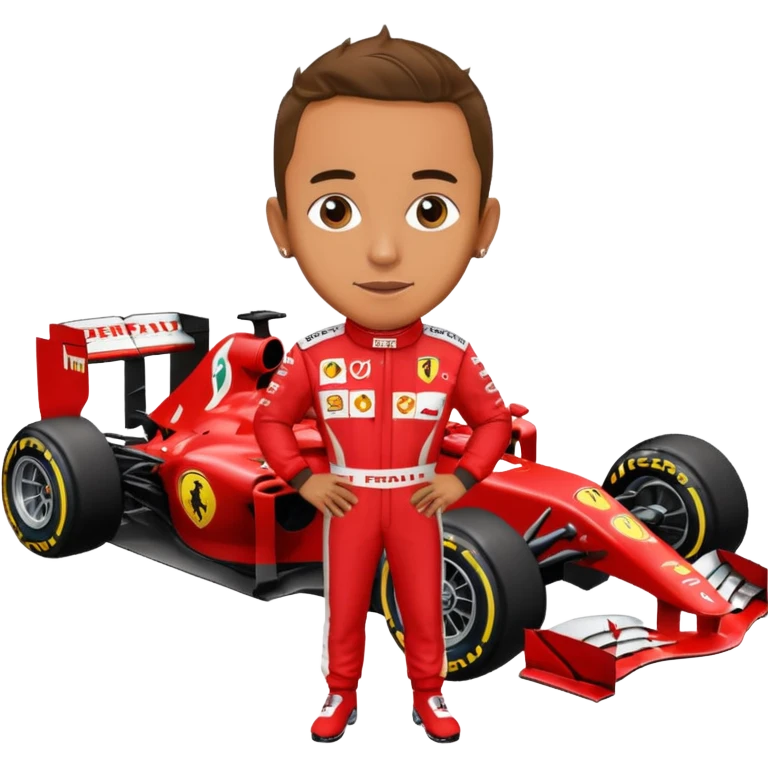 lewis hamilton en combinaison rouge ferrari devant sa f1 emoji
