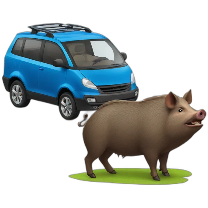wild boar and blue car emoji