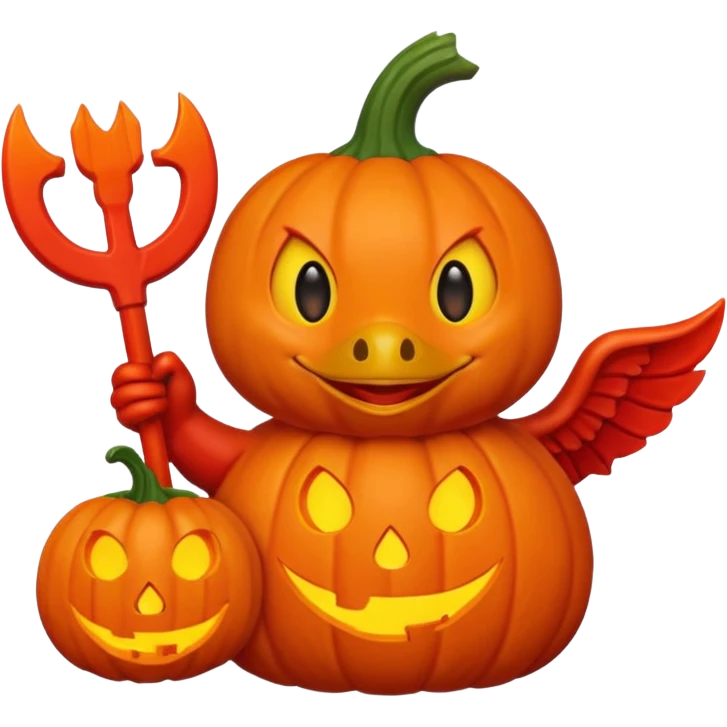 Cute devil duck holding a Halloween pumpkin emoji