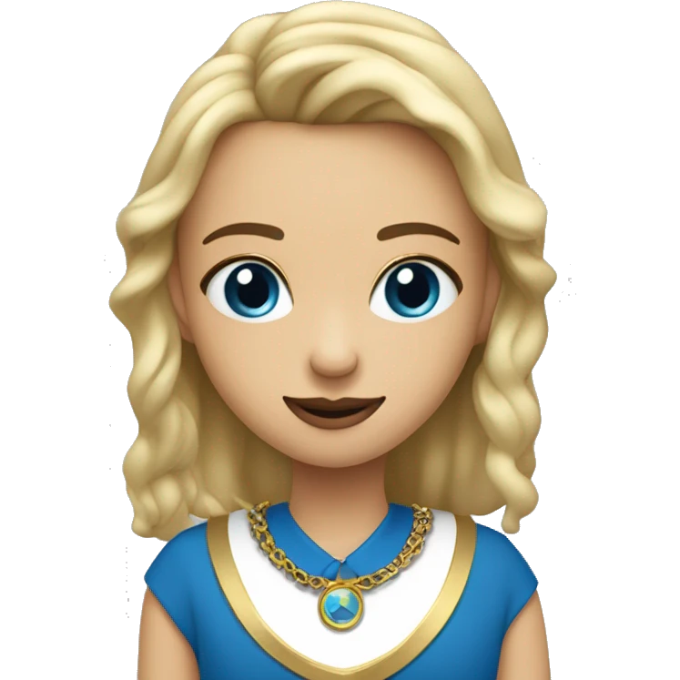 rubia con ojos azules con tirantes negros y un collar dorado simple en el cuello emoji