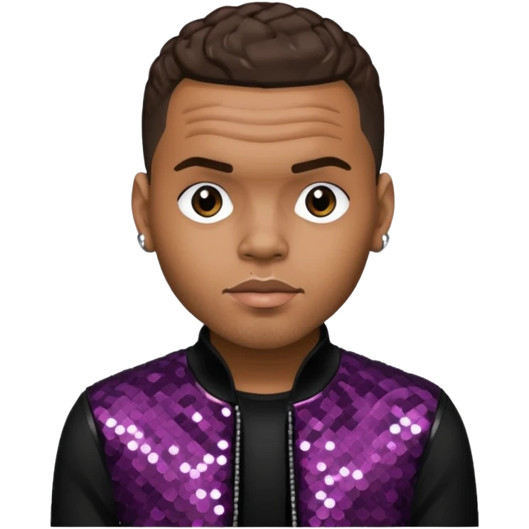 Chris Brown with dark brown hair, black sequin outfit emoji