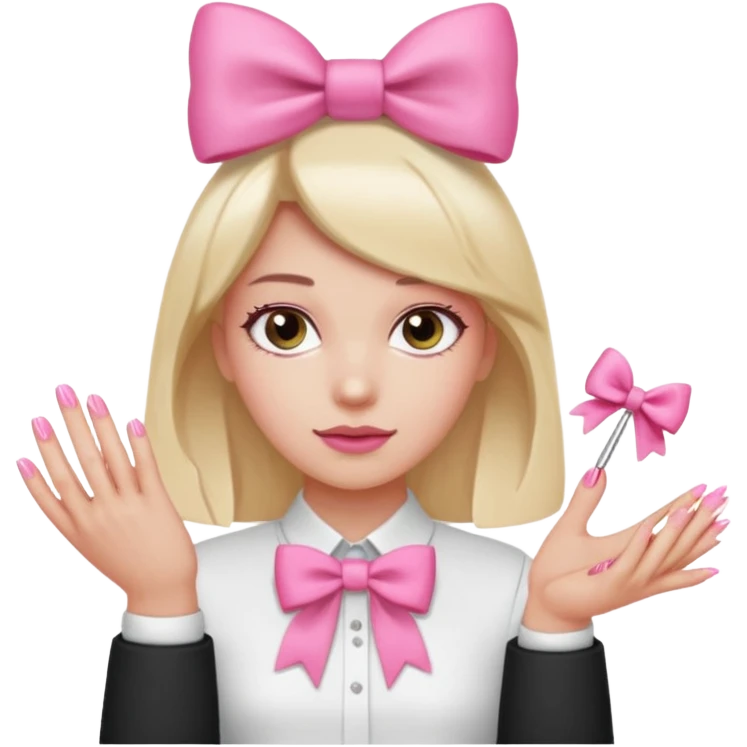 Uñas rosas con piel blanca y un moño emoji