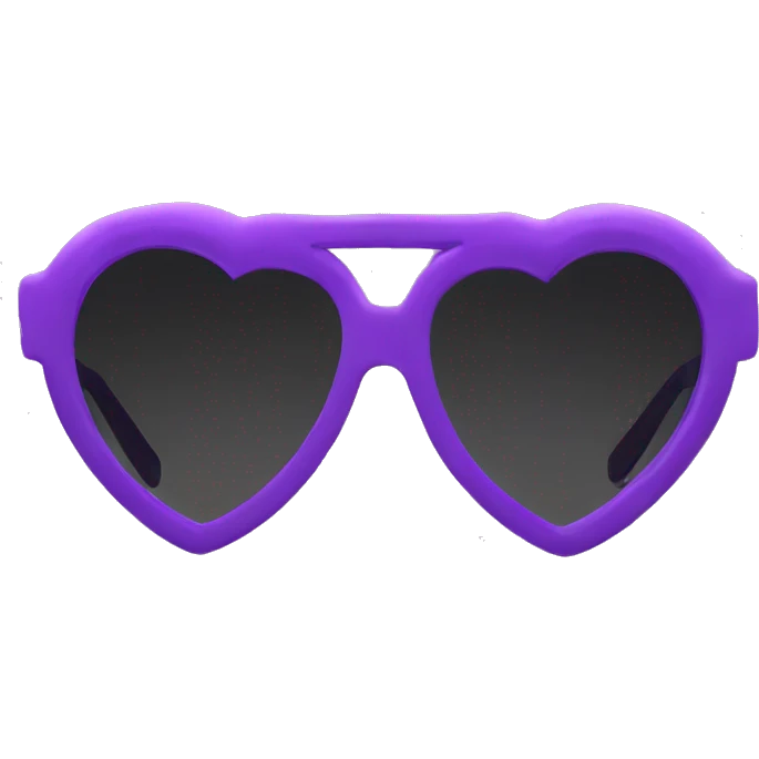 Purple heart shaped sunglasses with black lens emoji