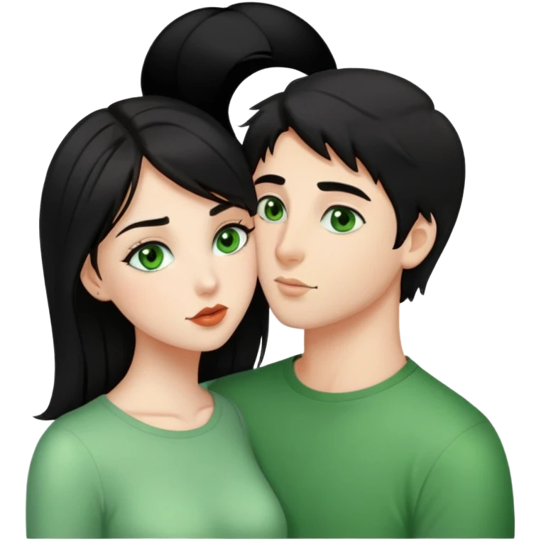 pretty girl with black hair green eyes kissing guy with brown hair brown eyes emoji
