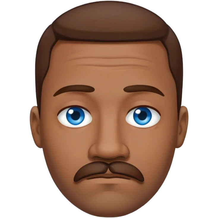 "- Nam
- 40 tuổi
- Da đen
- Tóc nâu hạt dẻ 
- Mắt xanh nước biển, có ria
- Mặt buồn
" emoji