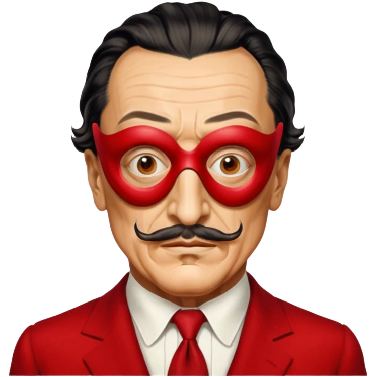 Faites-moi un masque de Salvador Dali d'une manière réaliste, la même série que La Casa de Bapel, et faites-le paraître comme s'il portait du rouge emoji