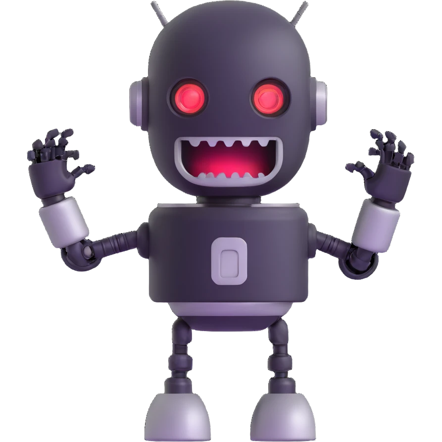 Robot talking with open mouth, speaking robot emoji