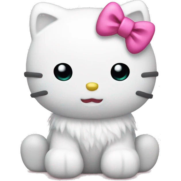 White fur Hello kitty with pink ribbon emoji