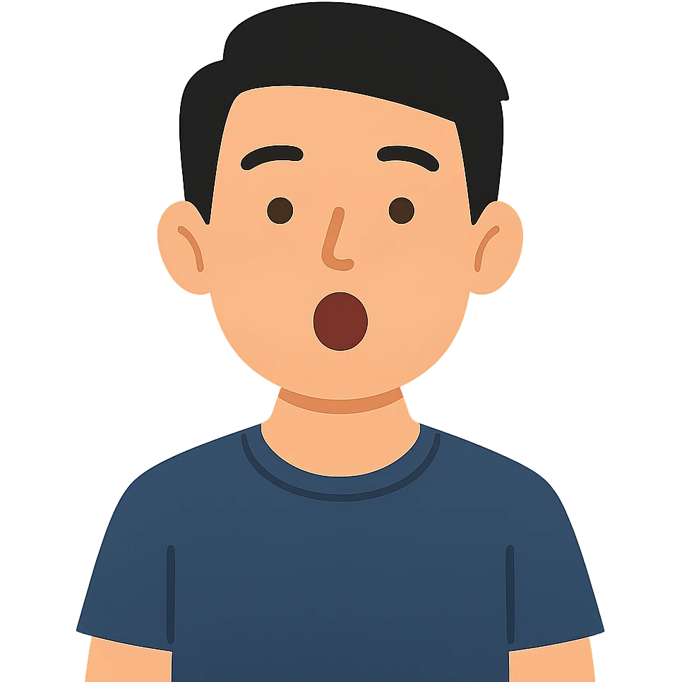 flat toon style Asian man with a semi-open mouth emoji