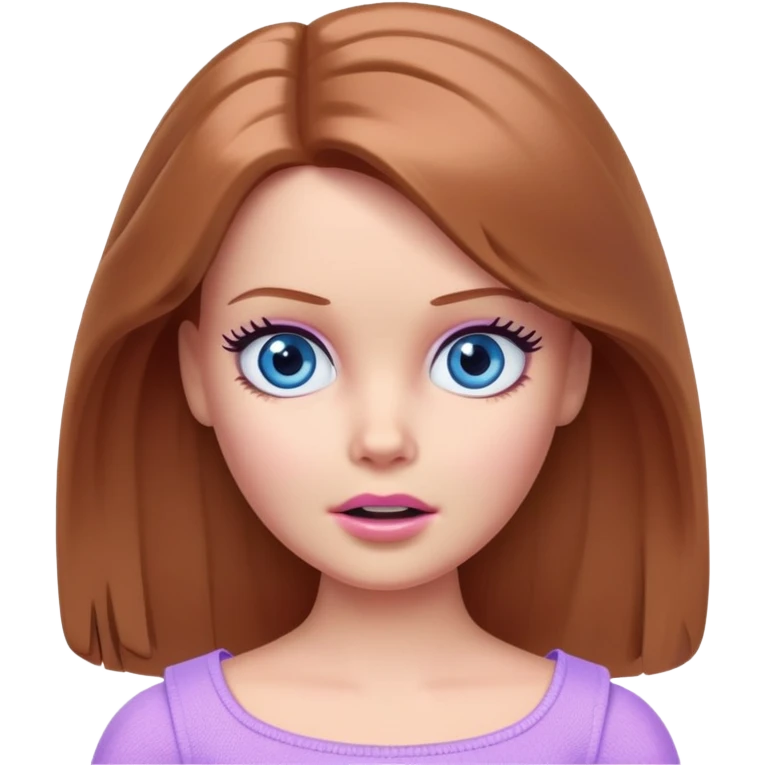 Barbie girl Chestnut Shoulder-length hair and blue eyes is In pale purple clothes a Feels terrified emoji