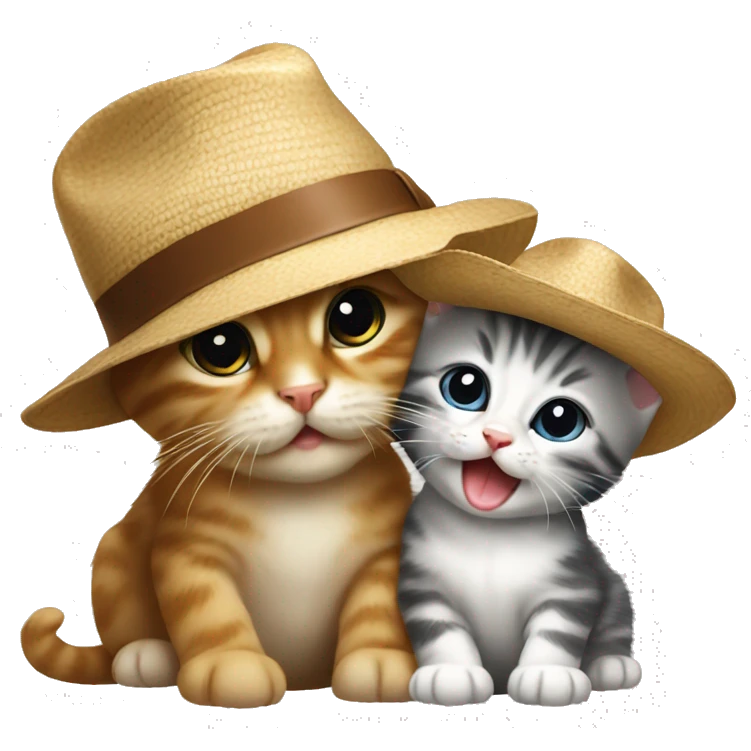 A kitten in a Panama hat licks another kitten emoji