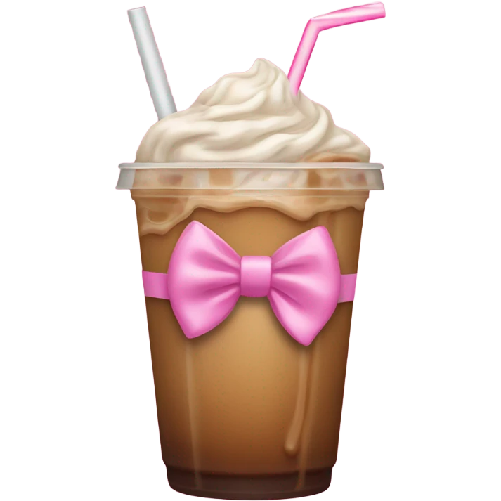 Iced coffee with straw have a pink bow on it emoji