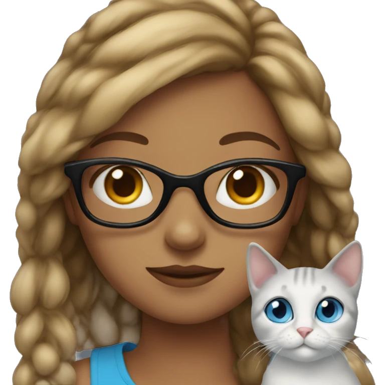 girl with blue eyes, glasses and cats emoji