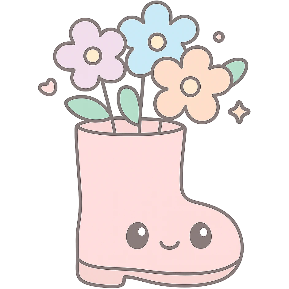 pastel rain boot filled with blooming spring flowers, kawaii style, soft pastel colors emoji