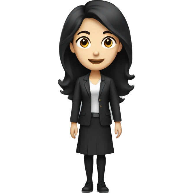 female Teacher with black hair and white skin and black shirt with long hair and brown eyes emoji