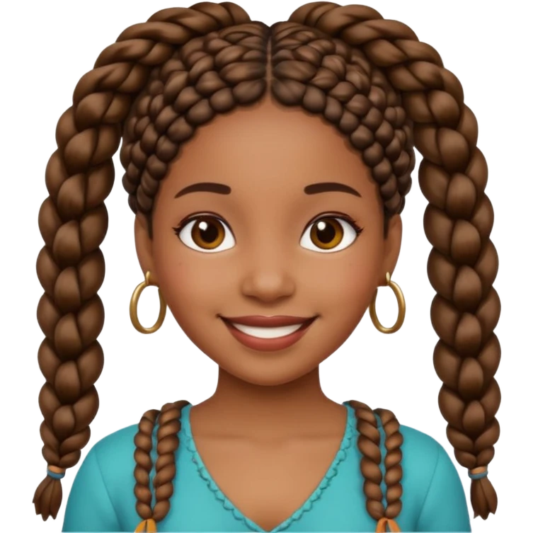 black girl with boho braids, smiling, apple emoji style emoji