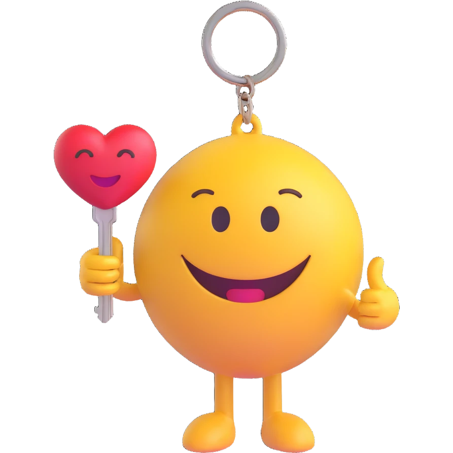3D smiley emoji, round shape, in love: heart key, smiling face, no body emoji