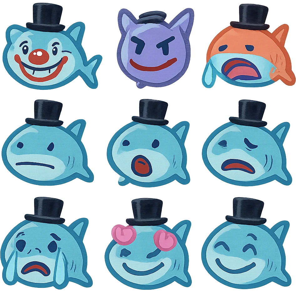 Shark with a top hat emoji