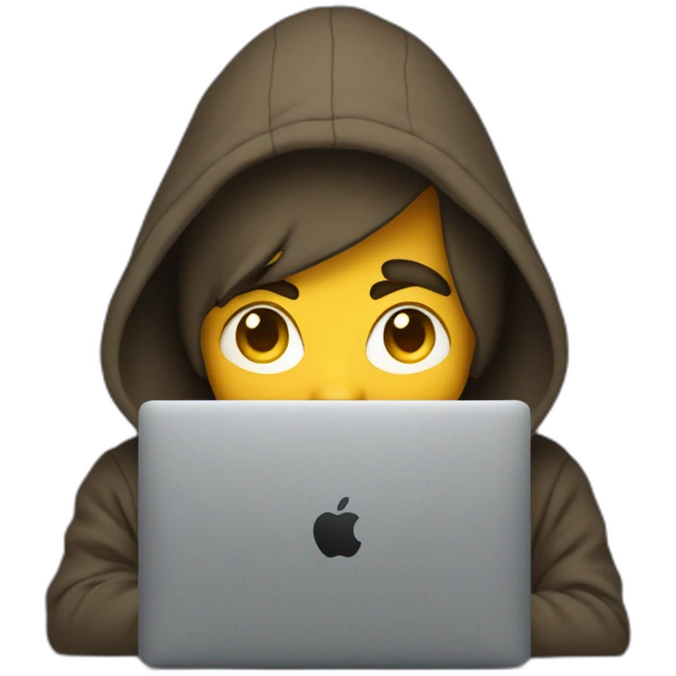Man wearing a hoodie (face dont visible) and codes on laptop (macbook or surface) emoji