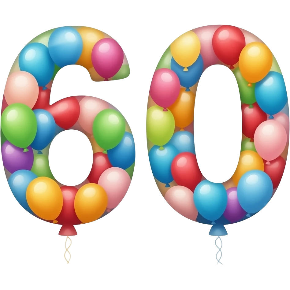 Number 60 with balloons emoji