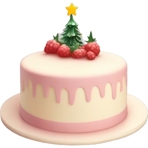 Emoji of a New Year's cake with delicate cream and minimalistic decorations (for example, a few berries or small Christmas tree toys). Warm pastel shades, clean lines emoji