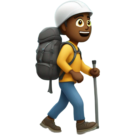 Man hiking mountain with sign that says “go for it!” emoji