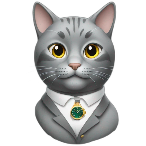 gray cat with rolex watch emoji