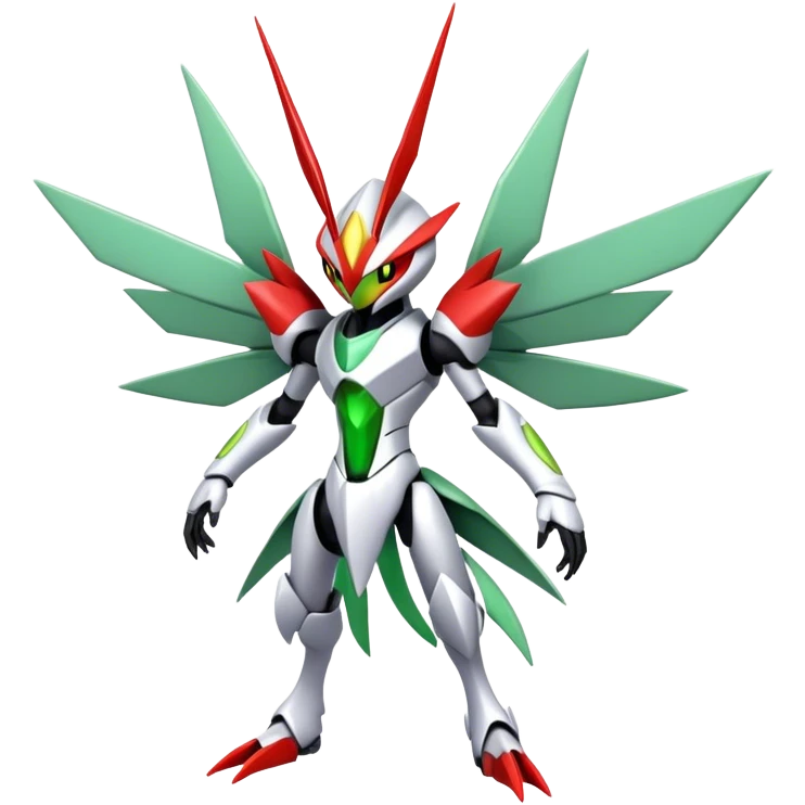 Cute Cool Edgy Shiny Futuristic Ethereal Legendary Kartana-Digimon-Scizor-hybrid full body emoji