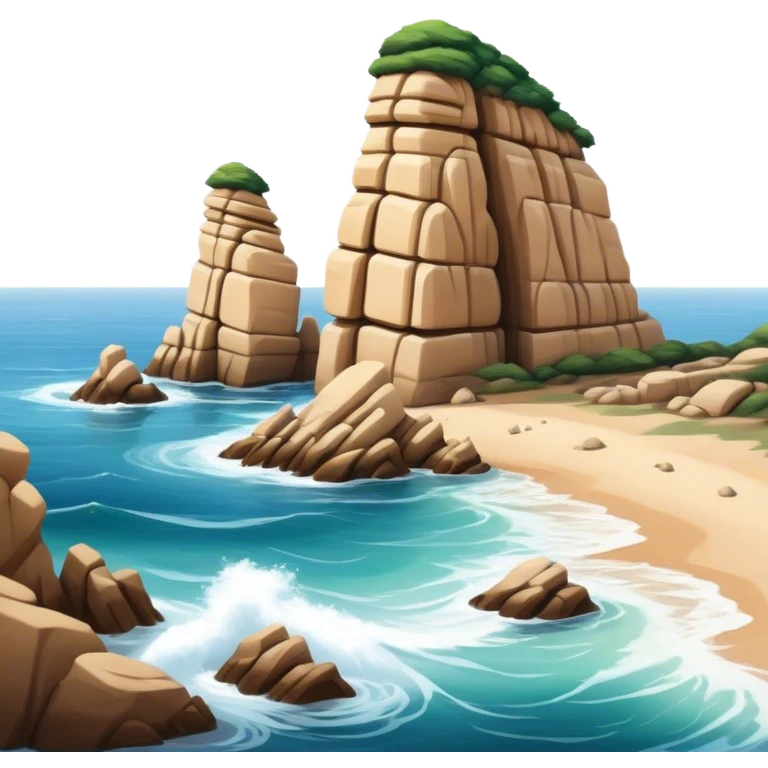 Cinematic Realistic Raouche Rocks Landmark Emoji, depicted with dramatic natural rock formations along the Beirut coastline rendered with intricate detail and dynamic natural lighting. emoji
