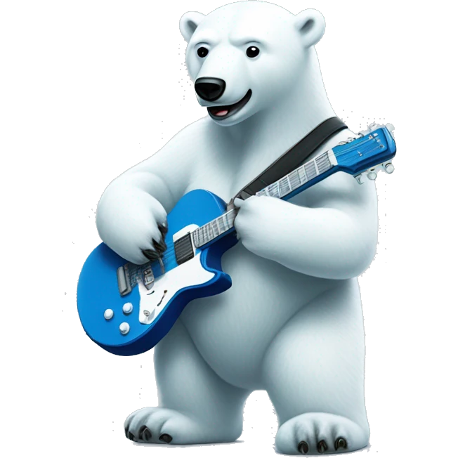 polar bear playing blue electro guitar emoji