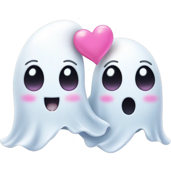 Two cute Ghost Friends with pink Little Hearts  emoji