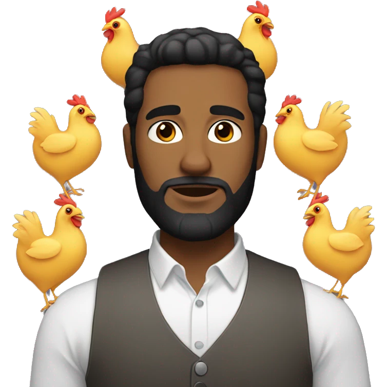 White man with black hair and beard with chicken emoji