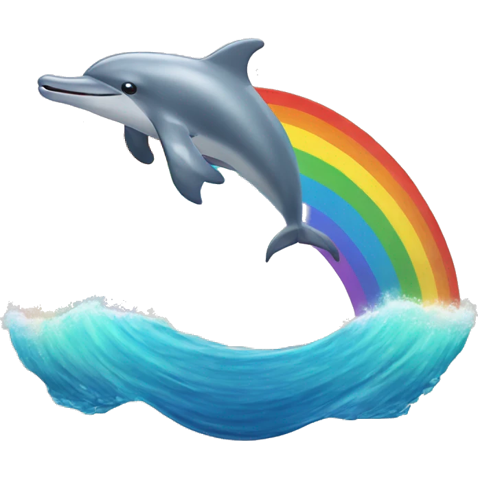 Ocean with a dolphin flying over a rainbow emoji