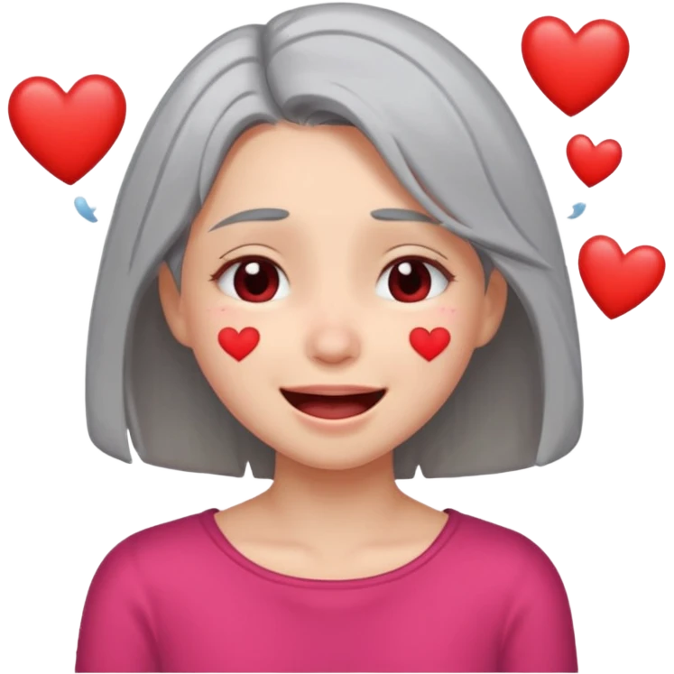 Gray shoulder length hair girl with hearts crying laughing  emoji
