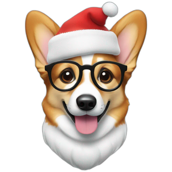 a corgi wearing glasses and Santa’s hat emoji