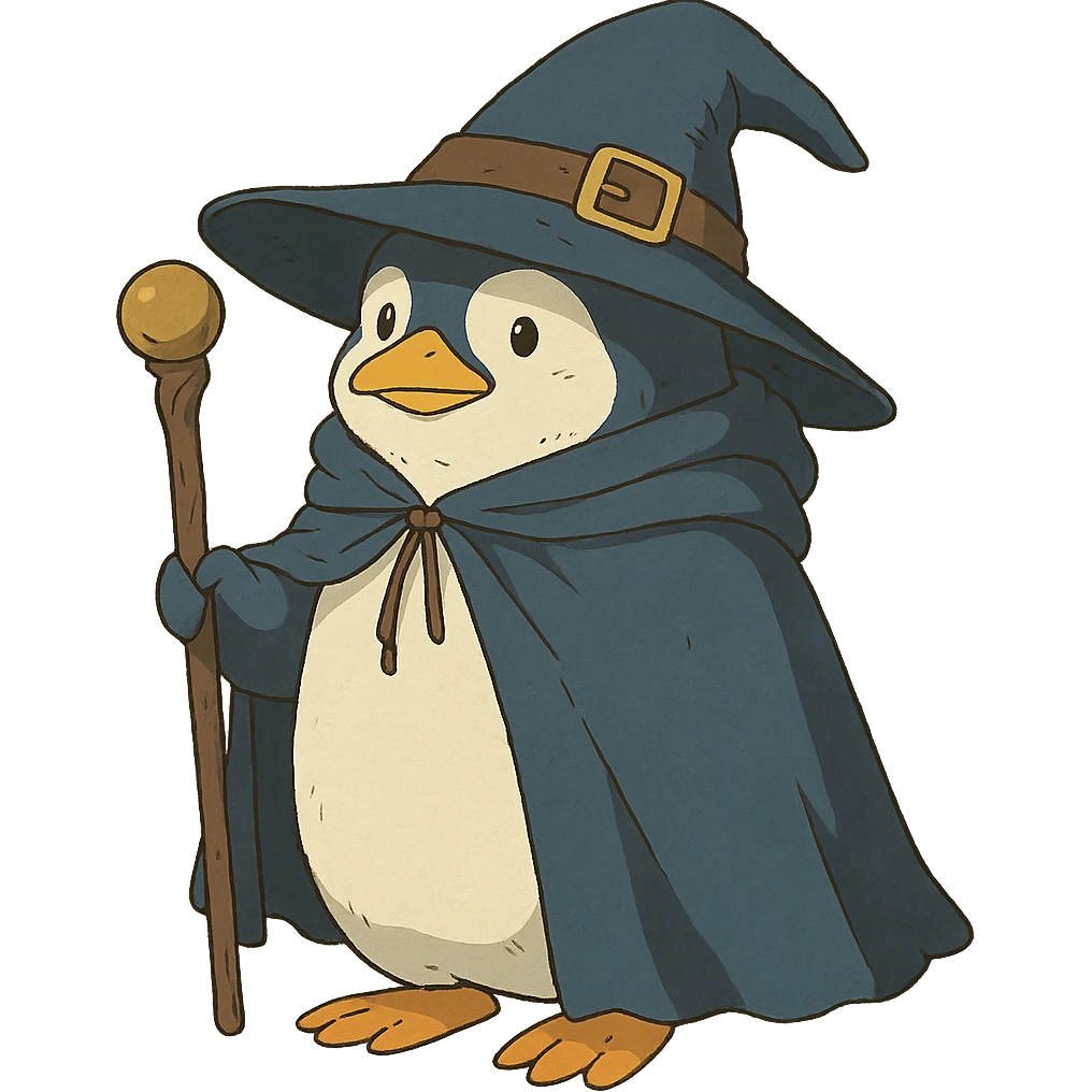 ghibli style penguin wizard emoji